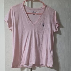 Polo by Ralph Lauren Women's Light Pink V-Neck Tee